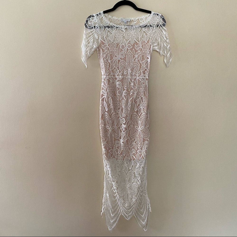 Esther White lace dress with attached insert slip